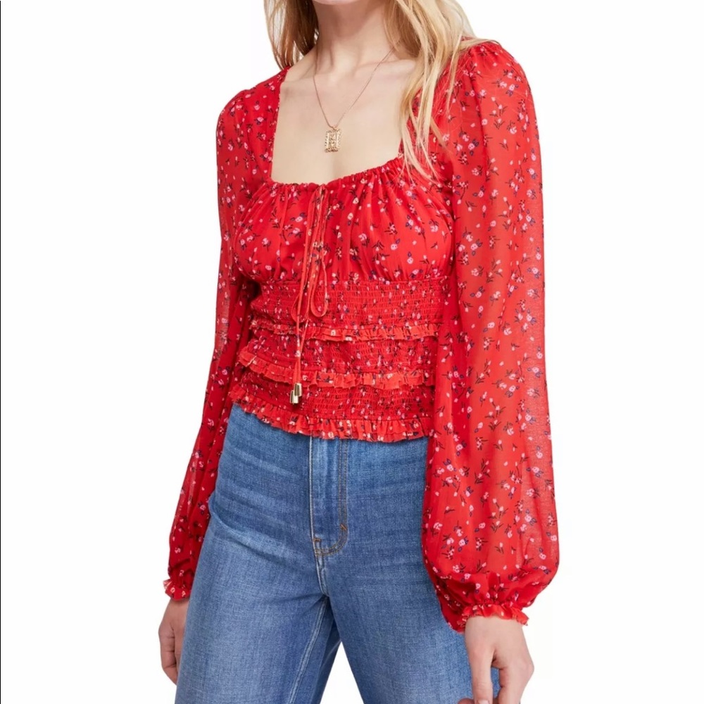 Free People Red Floral Blouse
